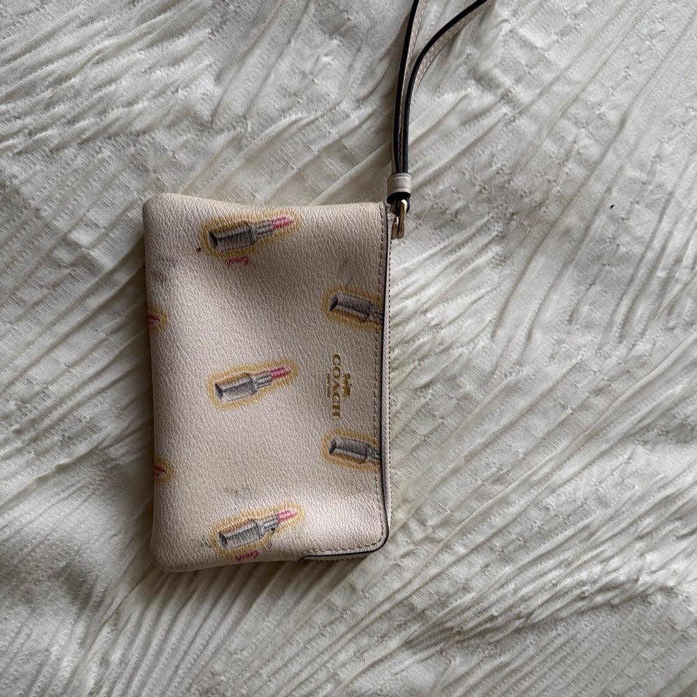 Coach Beige Wristlet with Lipstick Design